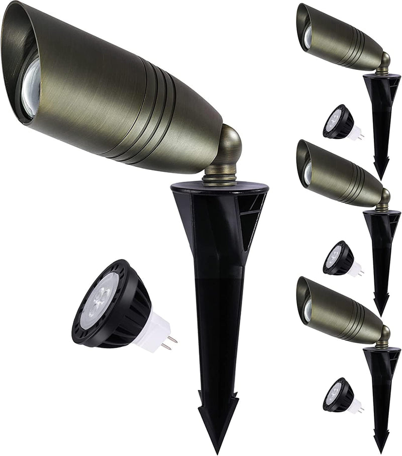 CINOTON 4-Pack Low Voltage Landscape Spotlights Outdoor, Solid Brass Directional Uplights Included MR16 LED Bulb Ground Stake Spot up Landscape Lighting Fixture for Garden Patio Home & Garden > Lighting > Flood & Spot Lights CINOTON Spotlight 4pack  