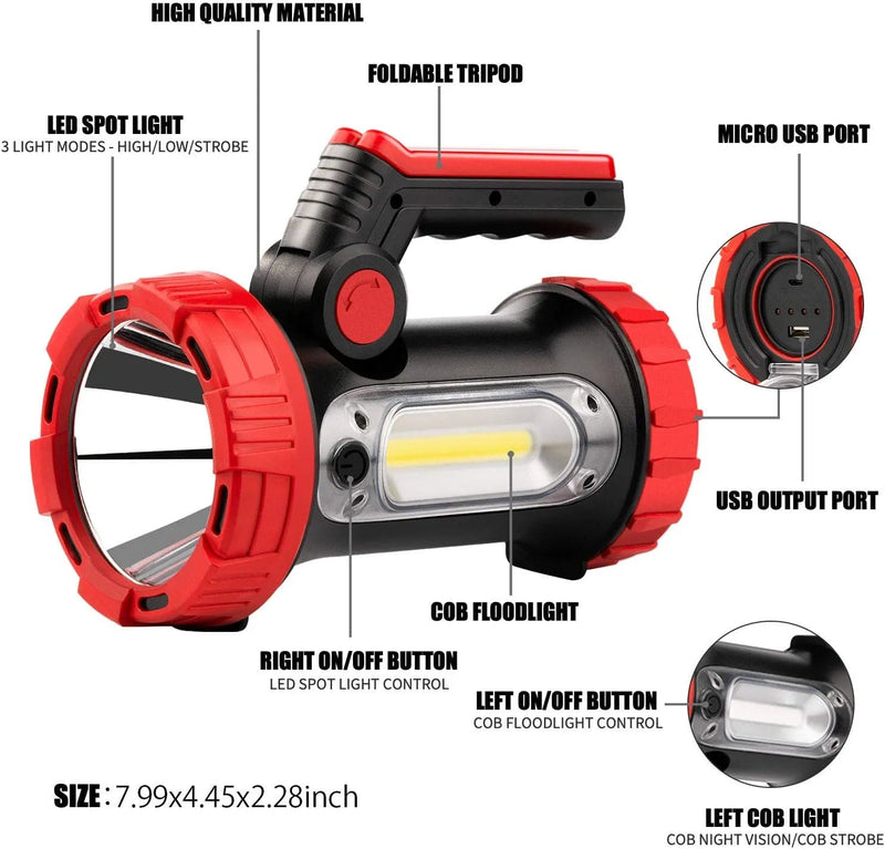 CLAKAP Rechargeable Spotlight, 6000Lumens LED Spotlight Flashlight 6 Modes Bright Handheld Large Flashlight with Tripod & Mobile Charger Waterproof Searchlight for Camping Outdoor Emergency as Gift Home & Garden > Lighting > Flood & Spot Lights N\A   