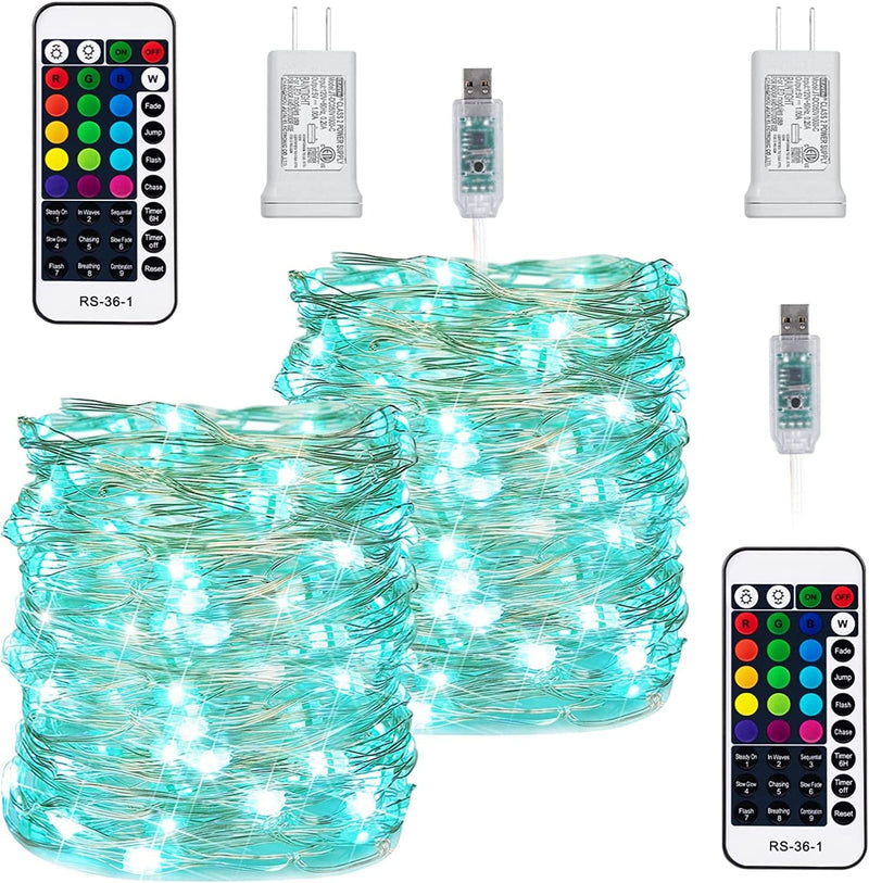 Color Changing Fairy String Lights - 33 Ft 100 LED USB Silver Wire Lights with Remote and Timer, Starry Fairy Lights for Bedroom Party Craft Indoor Christmas Decoration, 16 Colors, Adapter Included Home & Garden > Lighting > Light Ropes & Strings Minetom 33FT - 16 Colors - 2 PCS  