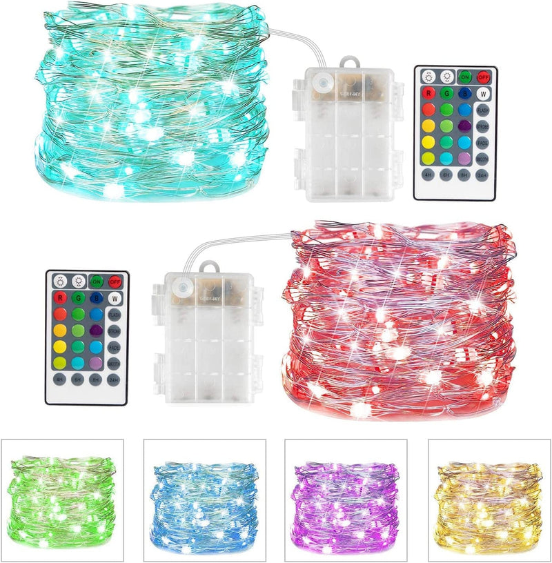 Color Changing Fairy String Lights - 33 Ft 100 LED USB Silver Wire Lights with Remote and Timer, Starry Fairy Lights for Bedroom Party Craft Indoor Christmas Decoration, 16 Colors, Adapter Included