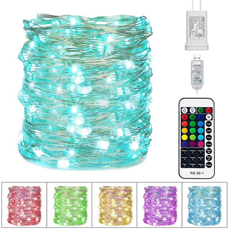Color Changing Fairy String Lights - 33 Ft 100 LED USB Silver Wire Lights with Remote and Timer, Starry Fairy Lights for Bedroom Party Craft Indoor Christmas Decoration, 16 Colors, Adapter Included Home & Garden > Lighting > Light Ropes & Strings Minetom 33FT - 16 Colors  