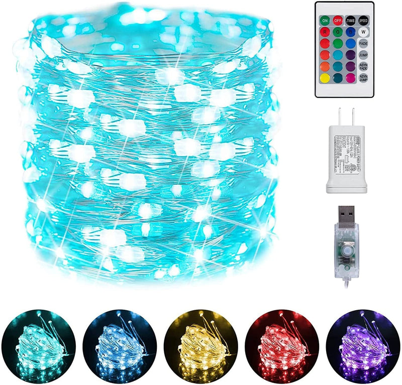 Color Changing Fairy String Lights - 33 Ft 100 LED USB Silver Wire Lights with Remote and Timer, Starry Fairy Lights for Bedroom Party Craft Indoor Christmas Decoration, 16 Colors, Adapter Included Home & Garden > Lighting > Light Ropes & Strings Minetom 66FT - 16 Colors  
