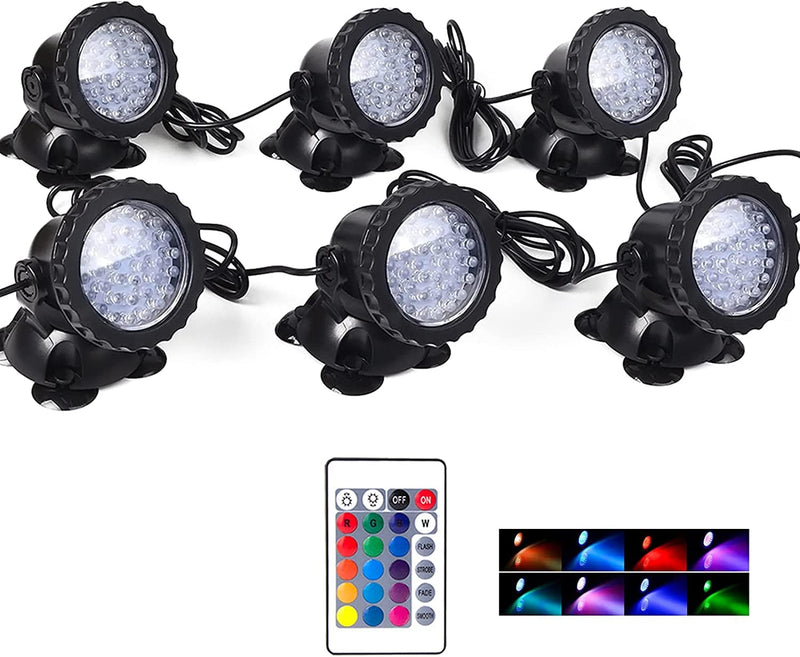 Color Changing Pond Lights, LED Underwater Fountain Lights Pond Lights IP68 Waterproof Submersible Spotlights Multi-Color Dimmable Memory Adjustable, Set of 6 Home & Garden > Pool & Spa > Pool & Spa Accessories SHOYO 6 in Set  