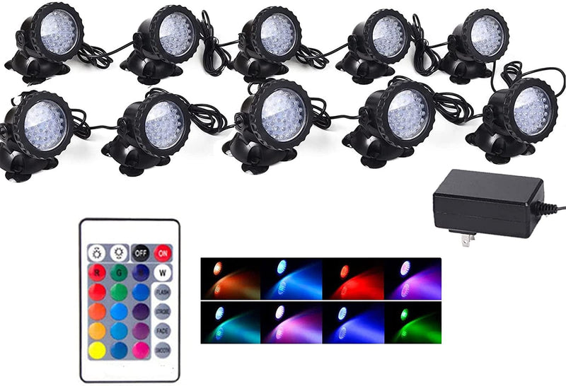 Color Changing Pond Lights, LED Underwater Fountain Lights Pond Lights IP68 Waterproof Submersible Spotlights Multi-Color Dimmable Memory Adjustable, Set of 6 Home & Garden > Pool & Spa > Pool & Spa Accessories SHOYO 10 in Set  