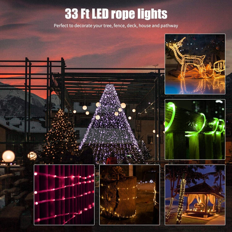 Color Changing Rope Lights: Outdoor String Lights with Plug & Remote | Twinkle Christmas Lights for Bedroom Wedding Patio Garden Holiday Lights Decoration with 16 Colors (33 FT) Home & Garden > Lighting > Light Ropes & Strings minetom   