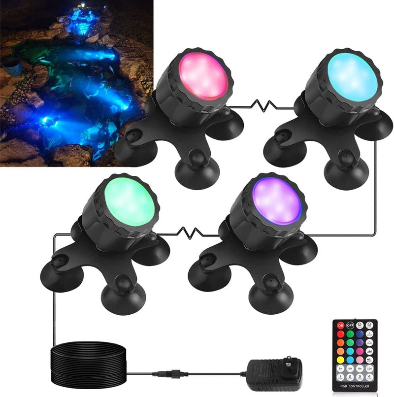 Color Changing Spotlights, 12W LED Underwater Fountain Lights Pond Lights IP68 Waterproof Submersible Spotlights Multi-Color Dimmable Memory Adjustable for Halloween Garden Yard Pathway Tree, 4 Pack Home & Garden > Pool & Spa > Pool & Spa Accessories COVOART 4 Pack  