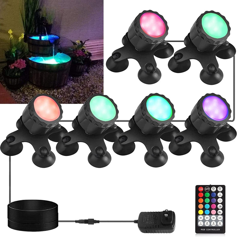 Color Changing Spotlights, 12W LED Underwater Fountain Lights Pond Lights IP68 Waterproof Submersible Spotlights Multi-Color Dimmable Memory Adjustable for Halloween Garden Yard Pathway Tree, 4 Pack Home & Garden > Pool & Spa > Pool & Spa Accessories COVOART 6 Pack  