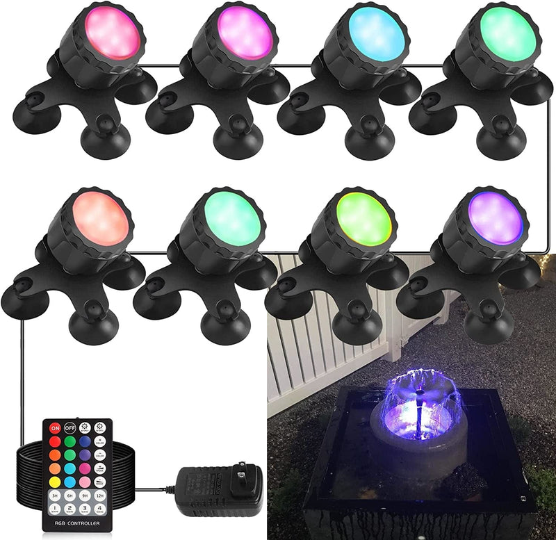 Color Changing Spotlights, 12W LED Underwater Fountain Lights Pond Lights IP68 Waterproof Submersible Spotlights Multi-Color Dimmable Memory Adjustable for Halloween Garden Yard Pathway Tree, 4 Pack Home & Garden > Pool & Spa > Pool & Spa Accessories COVOART 8 Pack  