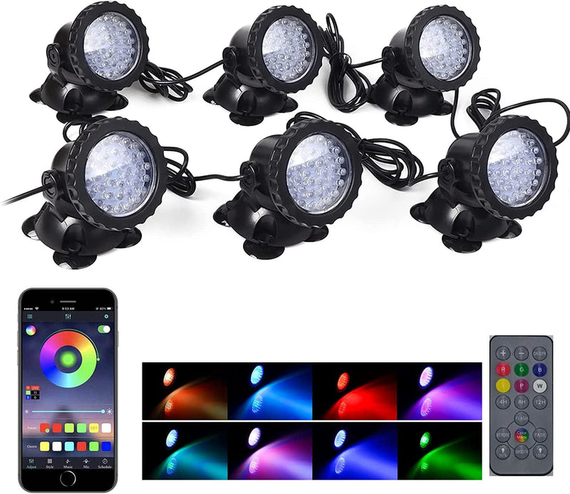 Color Changing Spotlights RGB Pond Lights IP68 Waterproof Underwater Landscape Lights Dimmable Submersible LED Decorate Lighting for Garden Yard Lawn Fountain Tree Flag Wall, Set of 6 Home & Garden > Pool & Spa > Pool & Spa Accessories SHOYO 6 Lights in Set  