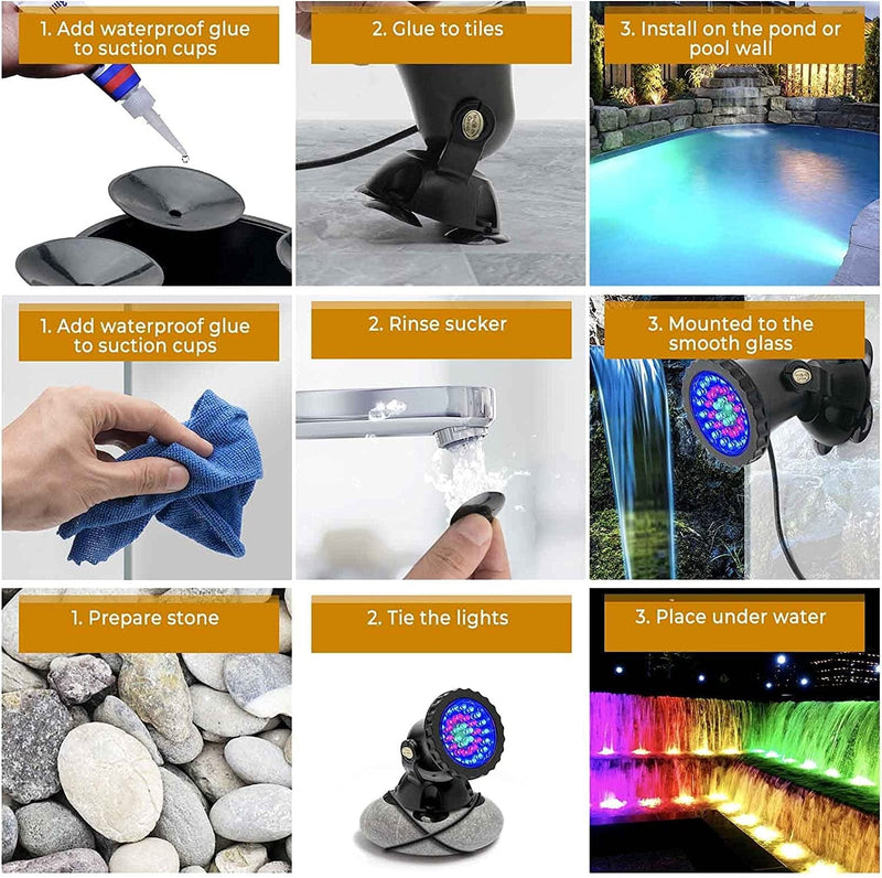 Color Changing Spotlights RGB Pond Lights IP68 Waterproof Underwater Landscape Lights Dimmable Submersible LED Decorate Lighting for Garden Yard Lawn Fountain Tree Flag Wall, Set of 6 Home & Garden > Pool & Spa > Pool & Spa Accessories SHOYO   