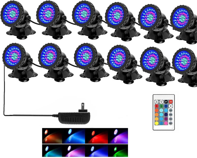 Color Changing Spotlights, Underwater Pond Light 12W LED Fountain Lights IP68 Waterproof Submersible Yard Spot Lights Multi-Color Dimmable Memory Adjustable for Outdoor Garden Lawn Pathway, Set of 4 Home & Garden > Lighting > Flood & Spot Lights SHOYO 12 in Set  