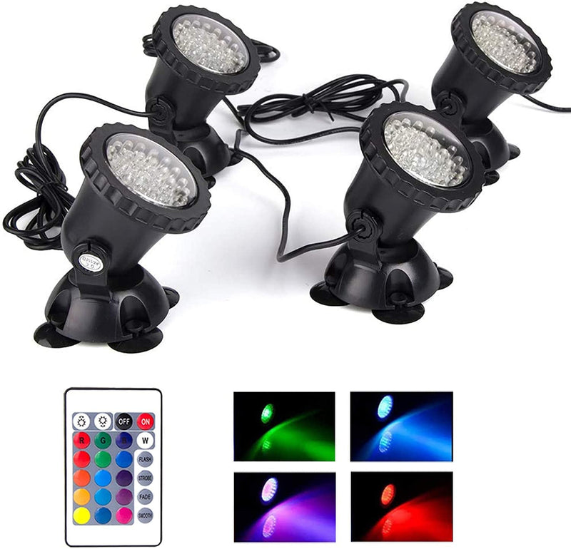 Color Changing Spotlights, Underwater Pond Light 12W LED Fountain Lights IP68 Waterproof Submersible Yard Spot Lights Multi-Color Dimmable Memory Adjustable for Outdoor Garden Lawn Pathway, Set of 4 Home & Garden > Lighting > Flood & Spot Lights SHOYO 4 in Set  