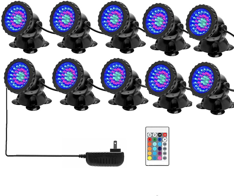 Color Changing Spotlights, Underwater Pond Light 12W LED Fountain Lights IP68 Waterproof Submersible Yard Spot Lights Multi-Color Dimmable Memory Adjustable for Outdoor Garden Lawn Pathway, Set of 4 Home & Garden > Lighting > Flood & Spot Lights SHOYO 10 in Set  