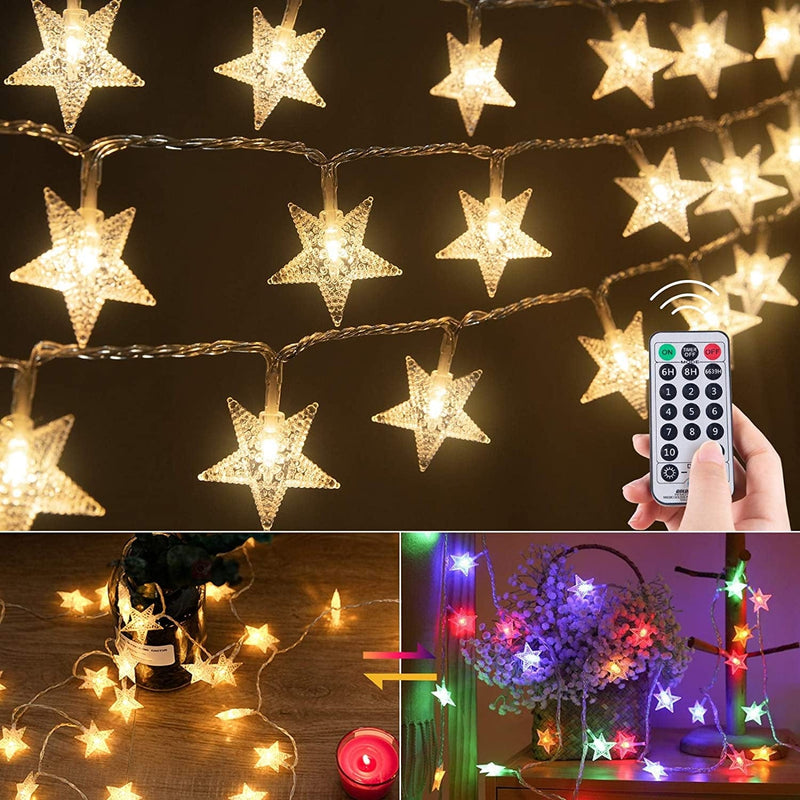 Color Changing Star String Lights Plug in - 33 Feet 100 Led Star Fairy Lights with Remote and Timer, 11 Lighting Modes 2 in 1 String Light Waterproof for Bedroom Outdoor Christmas Holiday Decor Home & Garden > Lighting > Light Ropes & Strings Minetom Warm White&Multicolored  