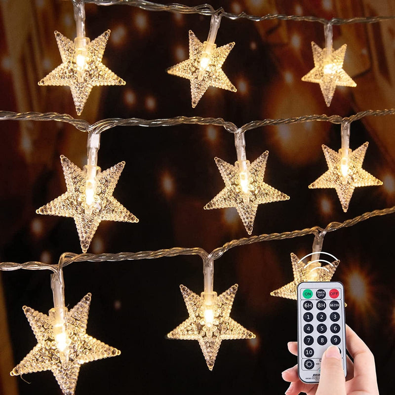 Color Changing Star String Lights Plug in - 33 Feet 100 Led Star Fairy Lights with Remote and Timer, 11 Lighting Modes 2 in 1 String Light Waterproof for Bedroom Outdoor Christmas Holiday Decor Home & Garden > Lighting > Light Ropes & Strings Minetom Warm White  