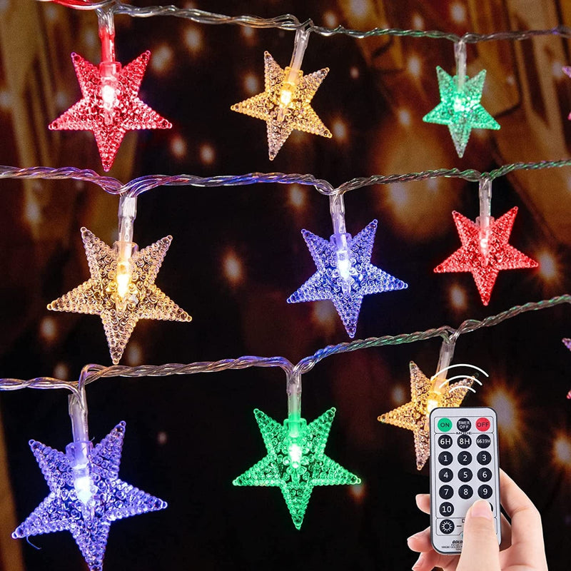 Color Changing Star String Lights Plug in - 33 Feet 100 Led Star Fairy Lights with Remote and Timer, 11 Lighting Modes 2 in 1 String Light Waterproof for Bedroom Outdoor Christmas Holiday Decor Home & Garden > Lighting > Light Ropes & Strings Minetom RGB  