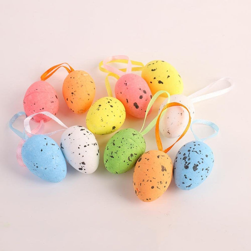 Colorful Easter Eggs Foam Eggs Decorative Hanging Ornaments for DIY Crafts Easter Decorations Home & Garden > Decor > Seasonal & Holiday Decorations Popvcly 12 pcs  