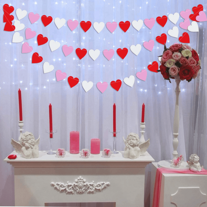 Colorful Heart Garland Bunting | Romantic Valentines Day Decoration | Valentine Garland Banner | Bridal Shower, Engagement, Wedding Party Decorations | Home, Mantel Decor | Pack of 2 , 26.2 Ft Total