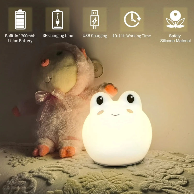 Cometmars Toddler Night Lights, Cute Baby Touch Silicone Frog Lamp for Breastfeeding, Nursery Squishy Lamp，Led Animal Soft Nightlight for Kids Teens Boys Girls Christmas Gift