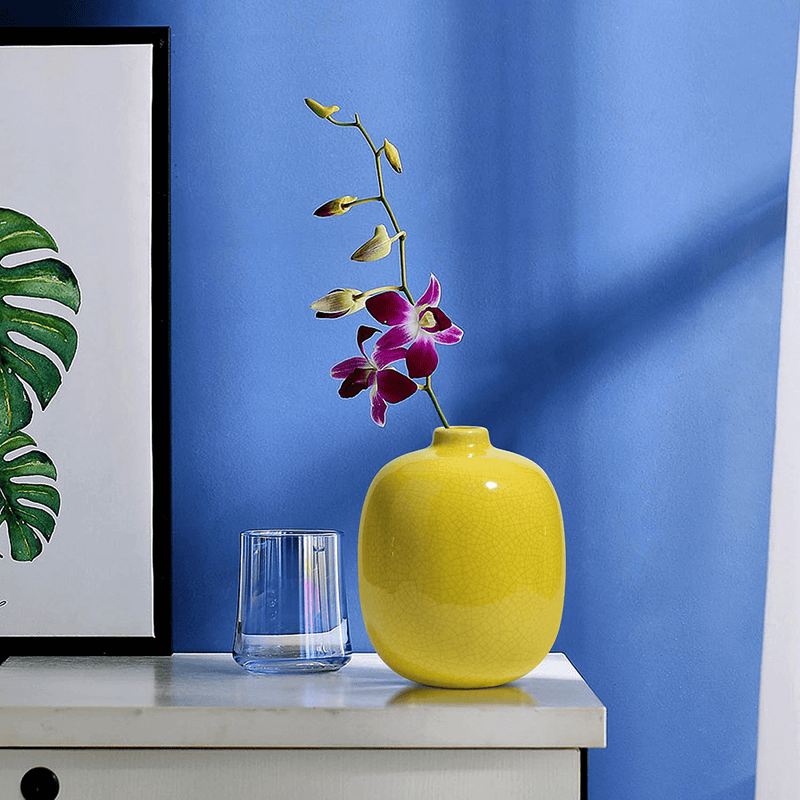 ComSaf Ceramic Flower Vase Set of 3, Small Decorative Vases, Modern Glazed Floral Vase for Home Decor Table Centerpieces, Living Room, Office, Orange Yellow Blue, Rustic Style