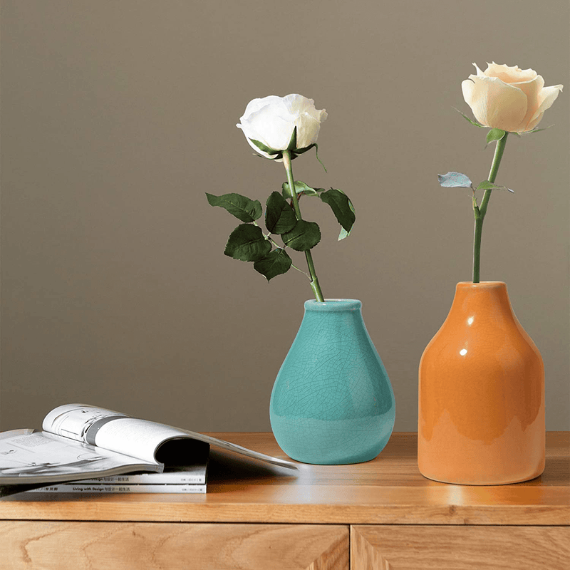 ComSaf Ceramic Flower Vase Set of 3, Small Decorative Vases, Modern Glazed Floral Vase for Home Decor Table Centerpieces, Living Room, Office, Orange Yellow Blue, Rustic Style Home & Garden > Decor > Vases ComSaf   