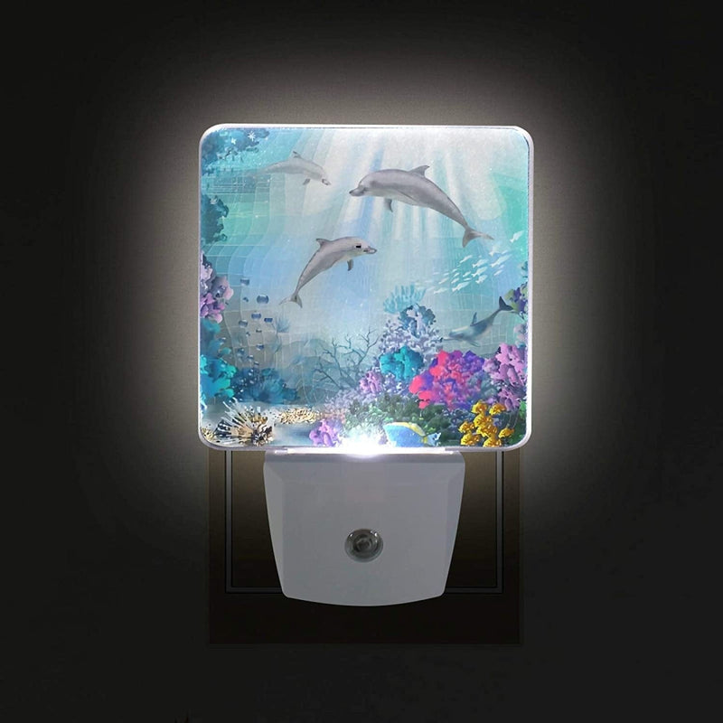 COOLDEER 2 Pieces Underwater World Dolphins Plug-In Night Light, Auto Sensor LED Auto Dusk-To-Dawn Sensor Lamp Nightlights for Bedroom Bathroom Reading Kitchen Hallway Stairs Decorative Home & Garden > Pool & Spa > Pool & Spa Accessories Frawdal   