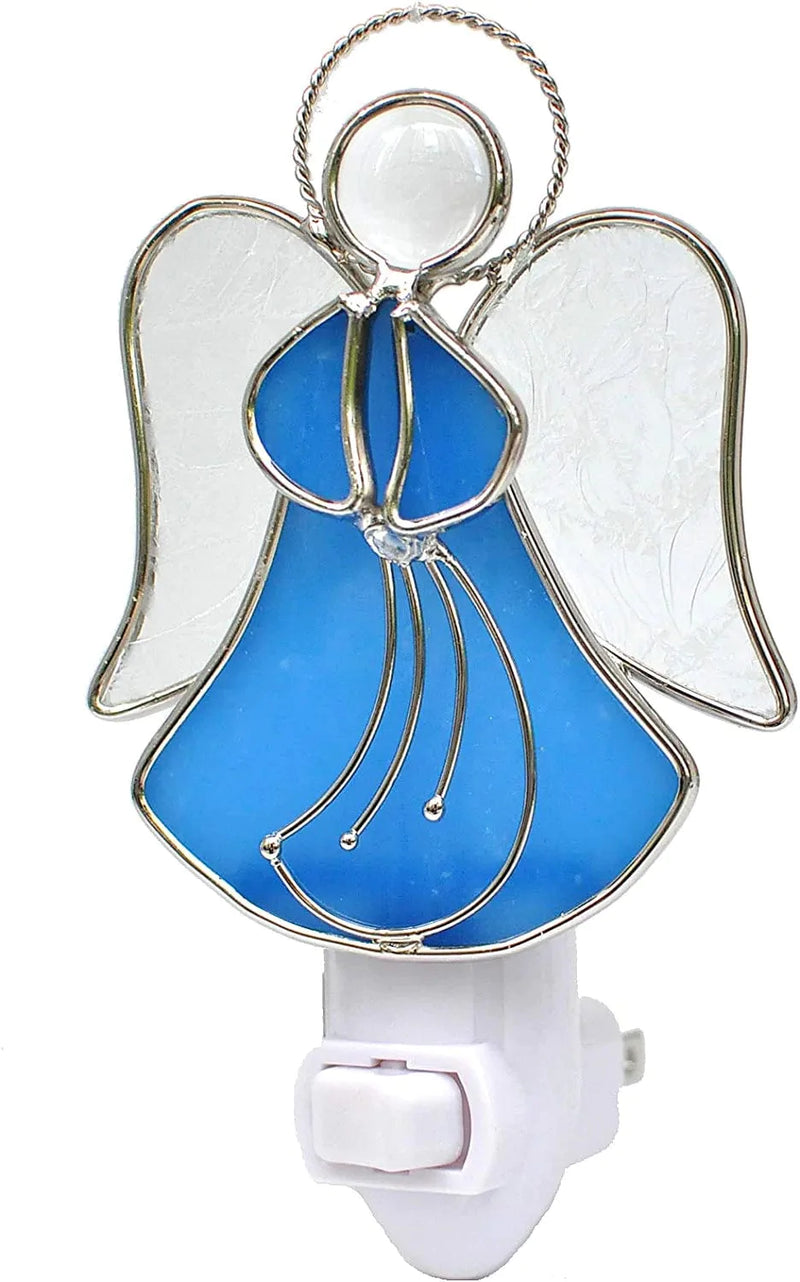 COOWIND Stained Glass Angel Night Light Decorative Accent Lite Wall Plug in Nightlight for Hallway Bedroom Bathroom Kitchen Nature Themed Home Décor Home & Garden > Lighting > Night Lights & Ambient Lighting COOWIND Blue  
