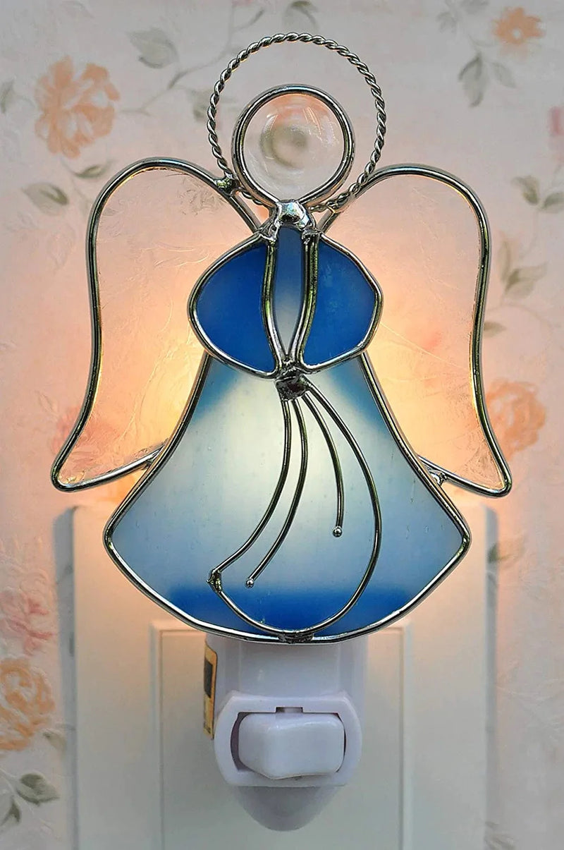 COOWIND Stained Glass Angel Night Light Decorative Accent Lite Wall Plug in Nightlight for Hallway Bedroom Bathroom Kitchen Nature Themed Home Décor