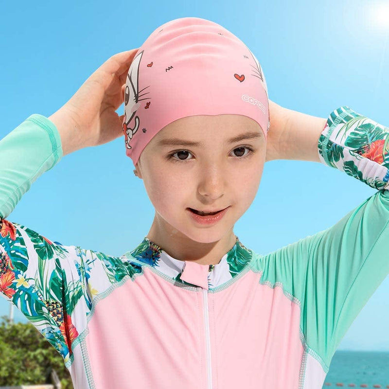 COPOZZ Kids Swim Caps, Silicone Waterproof Comfy Bathing Cap Swimming Hat for Long and Short Hair Sporting Goods > Outdoor Recreation > Boating & Water Sports > Swimming > Swim Caps COPOZZ   