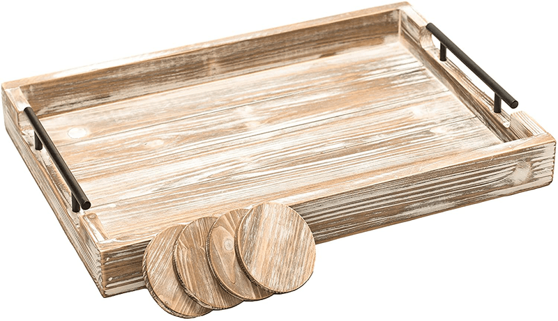 COQUUS NOVUS - Ottoman Tray with Handles & Coasters - 20 inch Large Decorative White Rustic Wooden Serving Tray, Breakfast in Bed, Coffee, Tea, Charcuterie, Home Kitchen Decor Home & Garden > Decor > Decorative Trays COQUUS NOVUS Default Title  