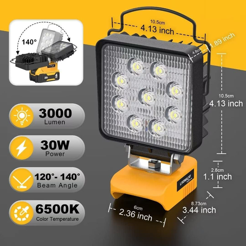 Cordless LED Work Light for Dewalt 20V Battery, LIVOWALNY 30W 3000LM Flood Lights for Emergencies, Camping, Outdoor with USB and Type C Charger Port Home & Garden > Lighting > Flood & Spot Lights LIVOWALNY   