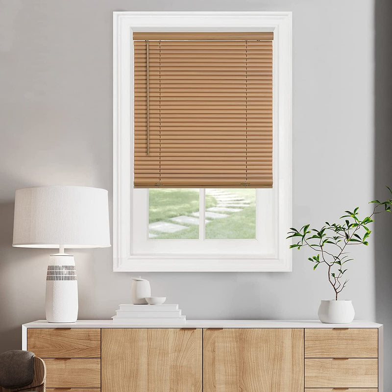 Cordless Light Filtering Mini Blind - 26 Inch Length, 64 Inch Height, 1" Slat Size - Woodtone - Cordless GII Morningstar Horizontal Windows Blinds for Interior by Achim Home Decor Home & Garden > Household Supplies > Household Cleaning Supplies Achim Home Furnishings Woodtone 54 x 64 in 