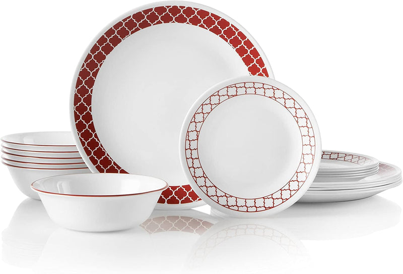 Corelle 18-Piece Service for 6, Chip Resistant, Crimson Trellis Dinnerware Set