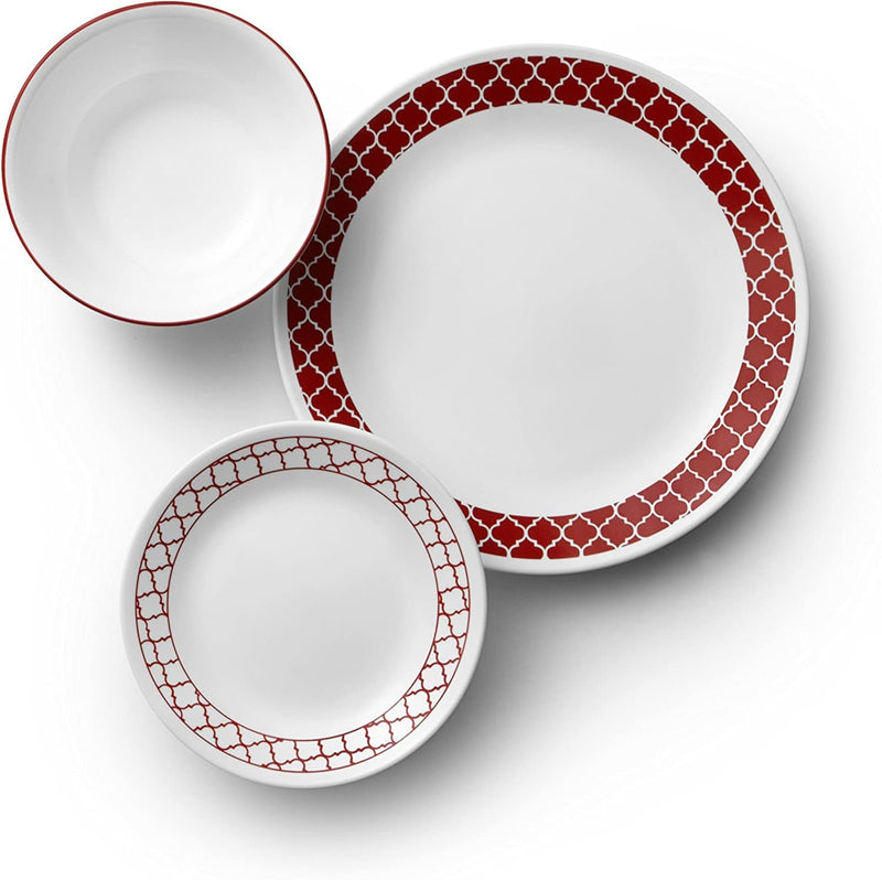 Corelle 18-Piece Service for 6, Chip Resistant, Crimson Trellis Dinnerware Set