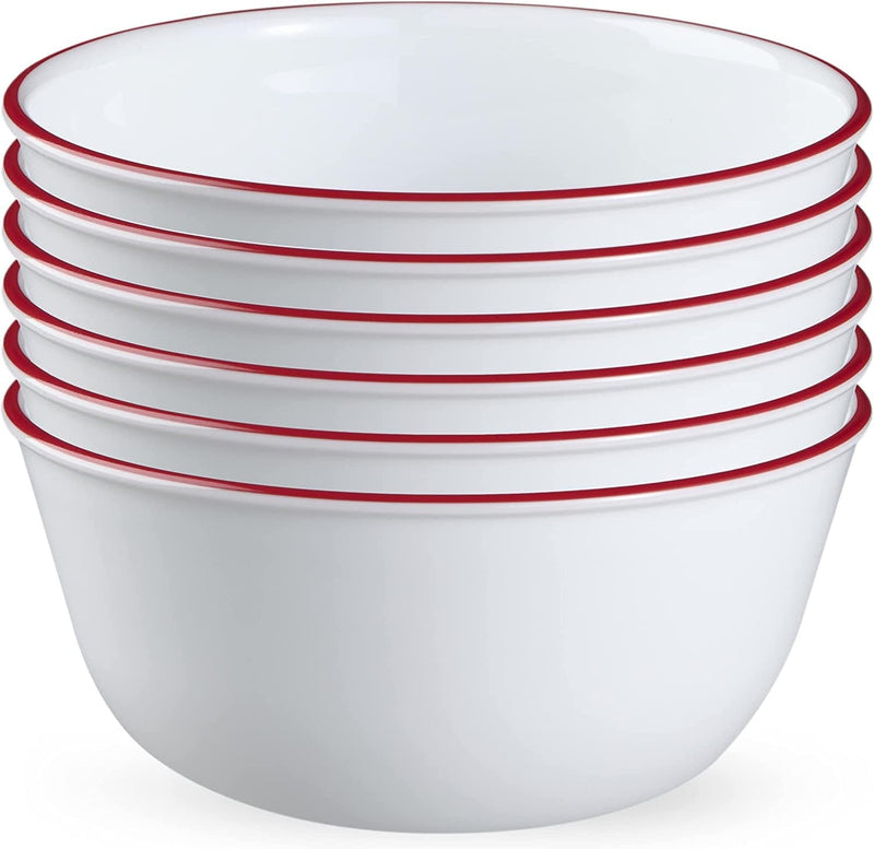 Corelle Vitrelle 28-Oz Soup/Cereal Bowls Set of 6, Chip & Crack Resistant Dinnerware Bowls for Soup, Ramen, Cereal and More, Triple Layer Glass, Winter Frost White Home & Garden > Decor > Seasonal & Holiday Decorations Corelle Red Band 6 Pack 