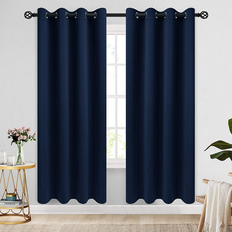 COSVIYA Grommet Blackout Room Darkening Curtains 84 Inch Length 2 Panels,Thick Polyester Light Blocking Insulated Thermal Window Curtain Dark Green Drapes for Bedroom/Living Room,52X84 Inches Home & Garden > Decor > Window Treatments > Curtains & Drapes COSVIYA Navy Blue 52W x 72L 