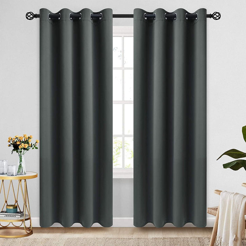 COSVIYA Grommet Blackout Room Darkening Curtains 84 Inch Length 2 Panels,Thick Polyester Light Blocking Insulated Thermal Window Curtain Dark Green Drapes for Bedroom/Living Room,52X84 Inches Home & Garden > Decor > Window Treatments > Curtains & Drapes COSVIYA Dark Grey 52W x 96L 