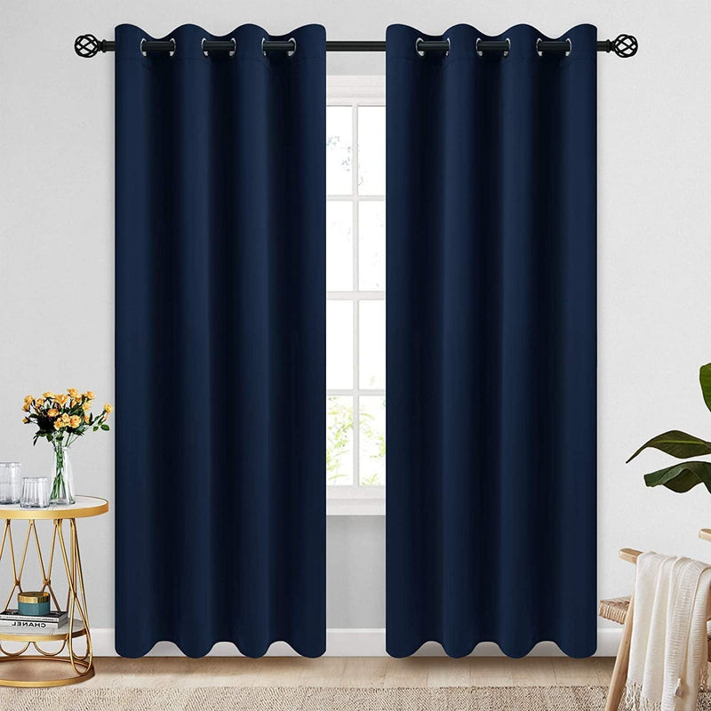 COSVIYA Grommet Blackout Room Darkening Curtains 84 Inch Length 2 Panels,Thick Polyester Light Blocking Insulated Thermal Window Curtain Dark Green Drapes for Bedroom/Living Room,52X84 Inches Home & Garden > Decor > Window Treatments > Curtains & Drapes COSVIYA Navy Blue 52W x 96L 