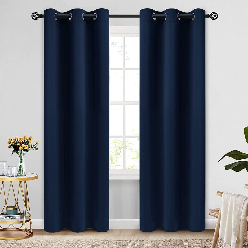 COSVIYA Grommet Blackout Room Darkening Curtains 84 Inch Length 2 Panels,Thick Polyester Light Blocking Insulated Thermal Window Curtain Dark Green Drapes for Bedroom/Living Room,52X84 Inches Home & Garden > Decor > Window Treatments > Curtains & Drapes COSVIYA Navy Blue 42W x 84L 