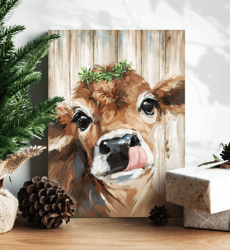 Country Farmhouse Bathroom Cute Cow Decor canvas print picture wall art retro style nice present Placed in Home Bedroom Office Study fireplace kitchen Bedroom Dining Room 12”X16“ …
