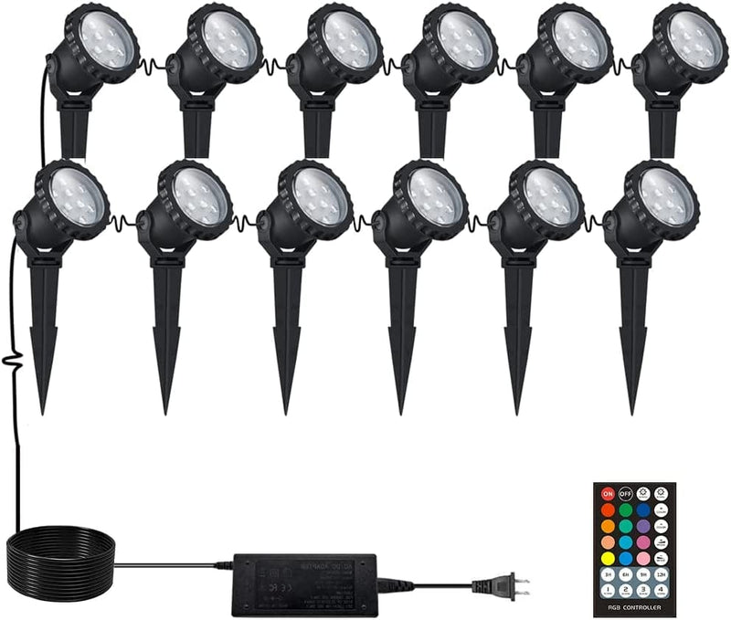 COVOART Color Changing LED Landscape Lights 12W Landscape Lighting IP66 Waterproof LED Garden Pathway Lights Walls Trees Outdoor Spotlights with Spike Stand, Outdoor Landscaping Lights, 4 Pack Home & Garden > Lighting > Flood & Spot Lights COVOART 12 Pack Rgb  