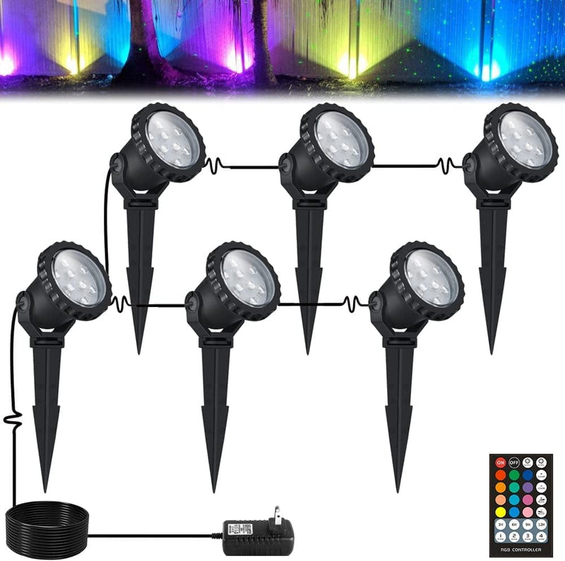 COVOART Color Changing LED Landscape Lights 12W Landscape Lighting IP66 Waterproof LED Garden Pathway Lights Walls Trees Outdoor Spotlights with Spike Stand, Outdoor Landscaping Lights, 4 Pack Home & Garden > Lighting > Flood & Spot Lights COVOART 6 Pack RGB  