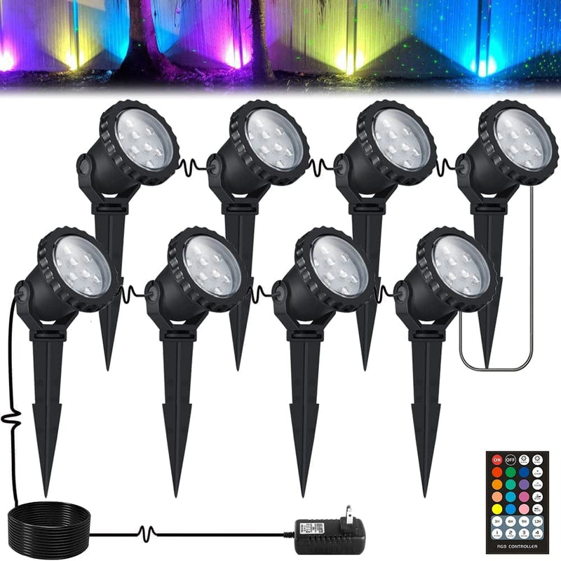 COVOART Color Changing LED Landscape Lights 12W Landscape Lighting IP66 Waterproof LED Garden Pathway Lights Walls Trees Outdoor Spotlights with Spike Stand, Outdoor Landscaping Lights, 4 Pack Home & Garden > Lighting > Flood & Spot Lights COVOART 8 Pack RGB  