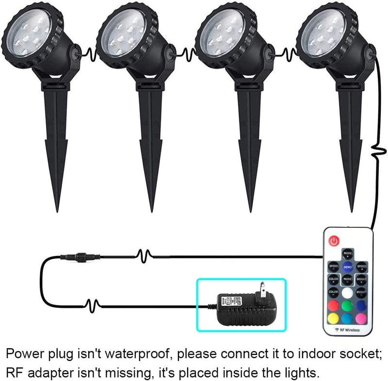 COVOART Color Changing LED Landscape Lights 12W Landscape Lighting IP66 Waterproof LED Garden Pathway Lights Walls Trees Outdoor Spotlights with Spike Stand, Outdoor Landscaping Lights, 4 Pack Home & Garden > Lighting > Flood & Spot Lights COVOART   
