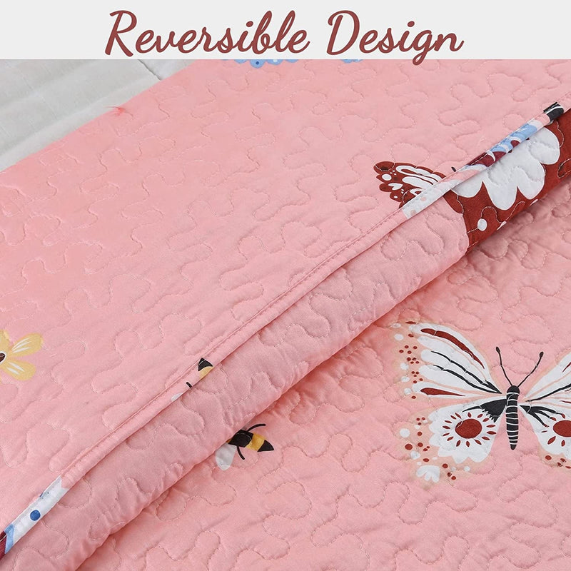 Cozy Line Home Fashions Pink Microfiber Reversible Girls Coverlet Bedspread Quilt Set, Bedspread, Coverlet (Butterflies, Twin - 2 Pieces) Home & Garden > Linens & Bedding > Bedding Cozy Line Home Fashions   