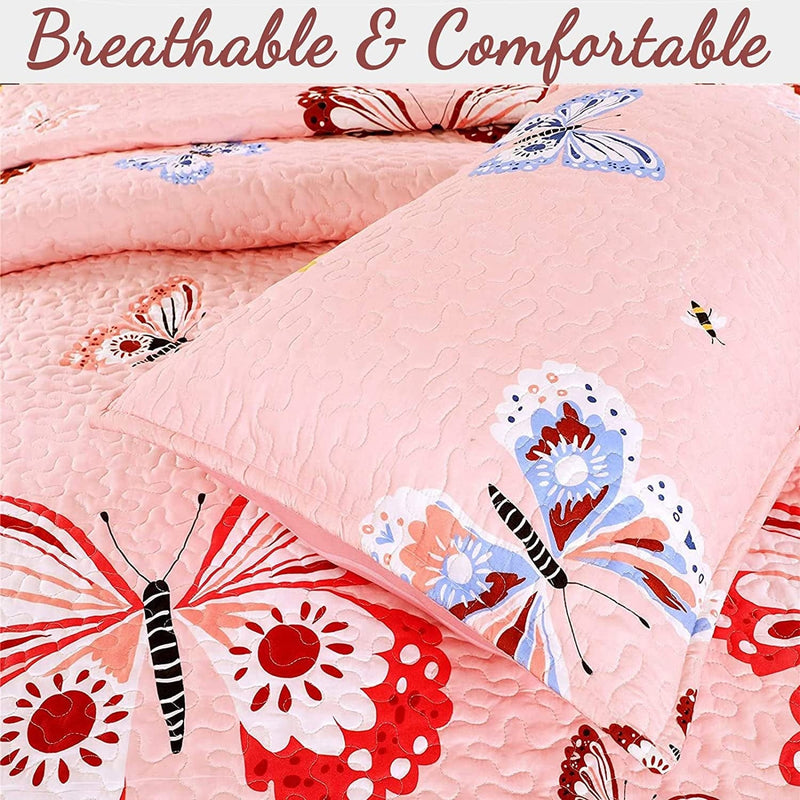 Cozy Line Home Fashions Pink Microfiber Reversible Girls Coverlet Bedspread Quilt Set, Bedspread, Coverlet (Butterflies, Twin - 2 Pieces) Home & Garden > Linens & Bedding > Bedding Cozy Line Home Fashions   
