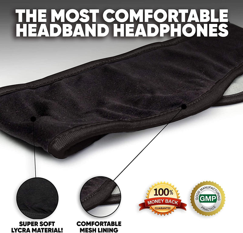 Cozyphones over the Ear Headband Headphones - Lycra Sleep Headphones with Cool Mesh Lining and Thin Speakers - Black