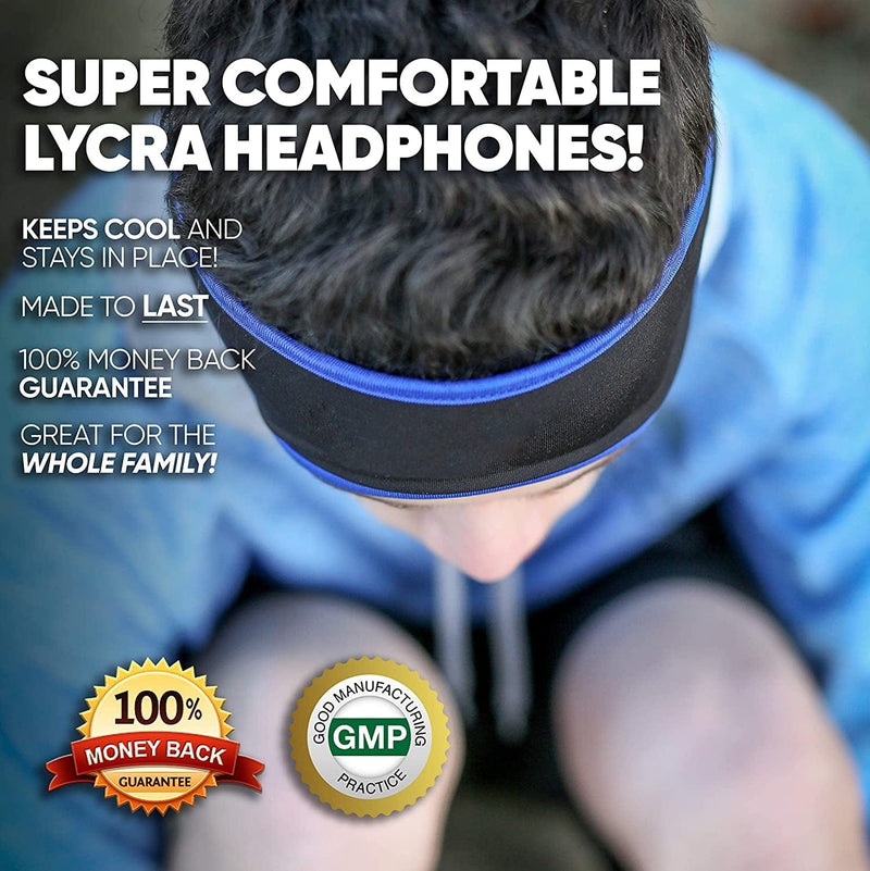 Cozyphones over the Ear Headband Headphones - Lycra Sleep Headphones with Cool Mesh Lining and Thin Speakers - Black