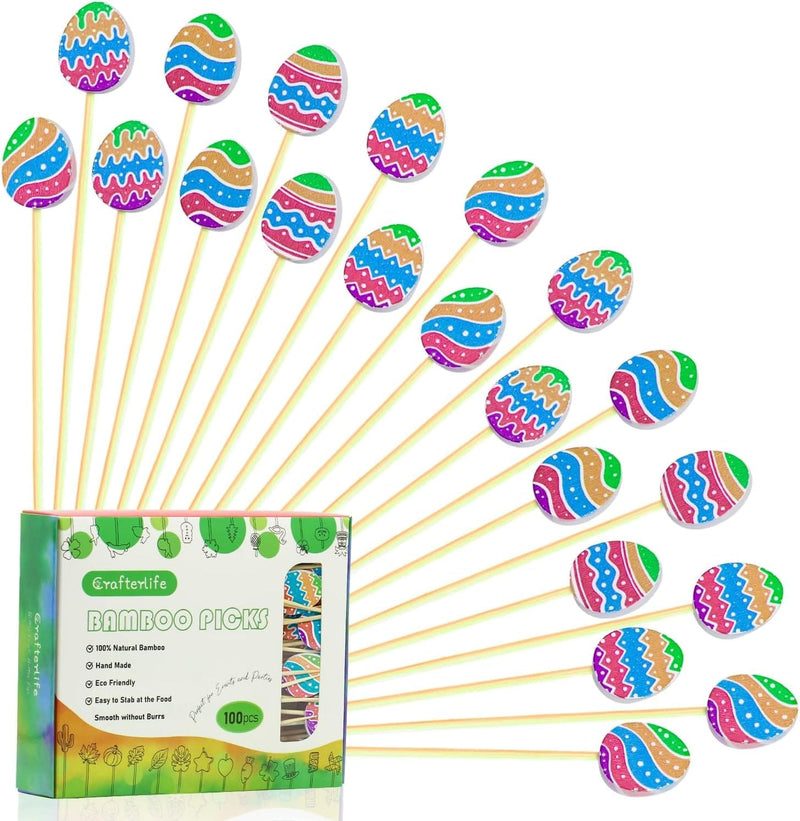 Crafterlife Easter Eggs Cocktail Picks Fruit Dessert Sticks Sandwich Food Toothpicks Charcuterie Appetizer Skewers, 5 Inch, Handmade of Bamboo & Wood, for Easter Decoration Party Supplies Home & Garden > Decor > Seasonal & Holiday Decorations Crafterlife Easter Eggs  
