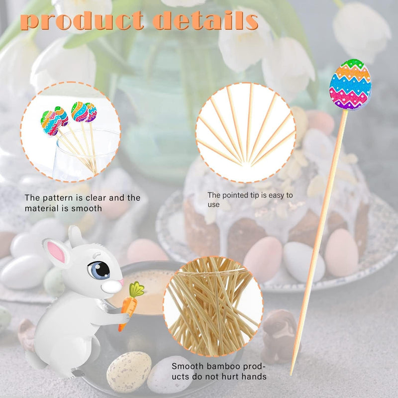 Crafterlife Easter Eggs Cocktail Picks Fruit Dessert Sticks Sandwich Food Toothpicks Charcuterie Appetizer Skewers, 5 Inch, Handmade of Bamboo & Wood, for Easter Decoration Party Supplies Home & Garden > Decor > Seasonal & Holiday Decorations Crafterlife   
